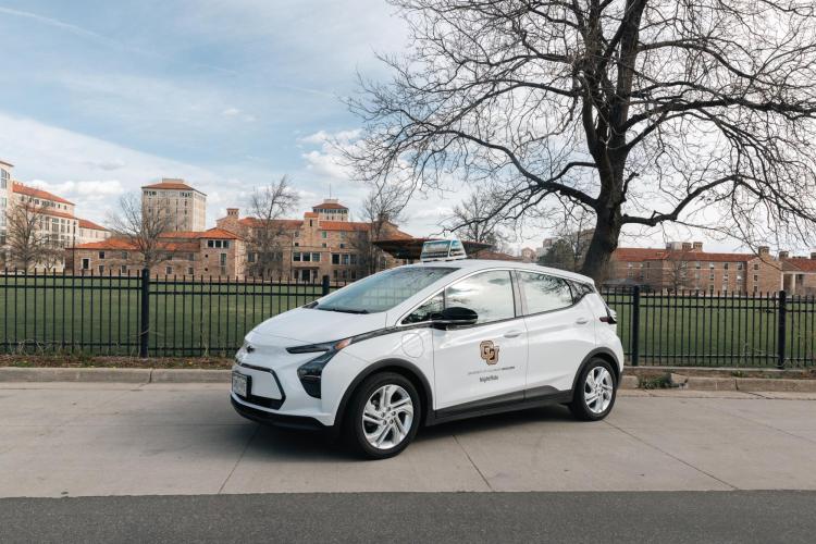 An image of a Chevy Bolt that's now a part of the CU NightRide fleet of sustainable vehicles