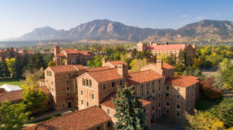 A scenic image of the CU Boulder campus