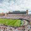 An aerial photo of a CU Buffs football game