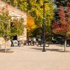 Students sitting outside on campus