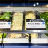 An image of vegan and lacto-ove food labels in the C4C dining center on campus