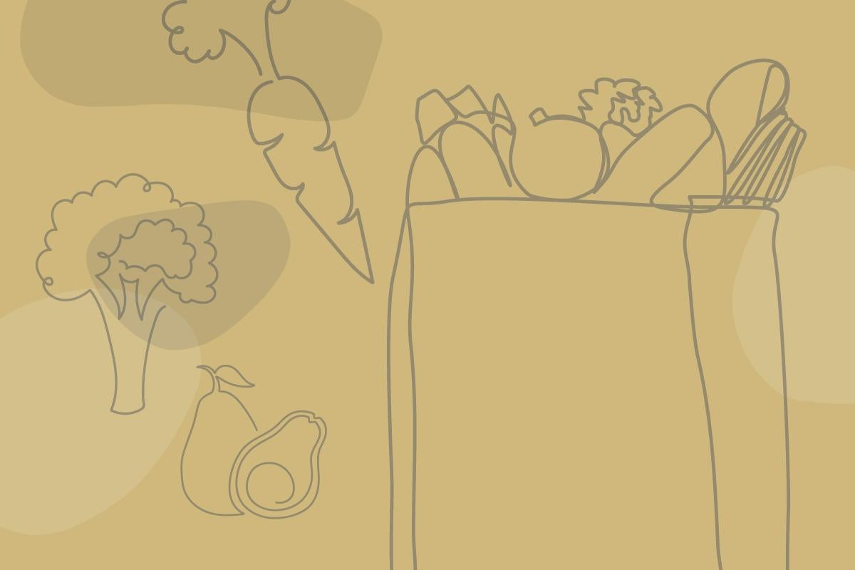 a line drawing of a bag of groceries