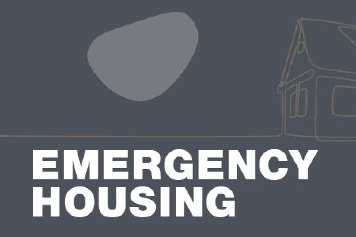 stylized text 'Emergency Housing'