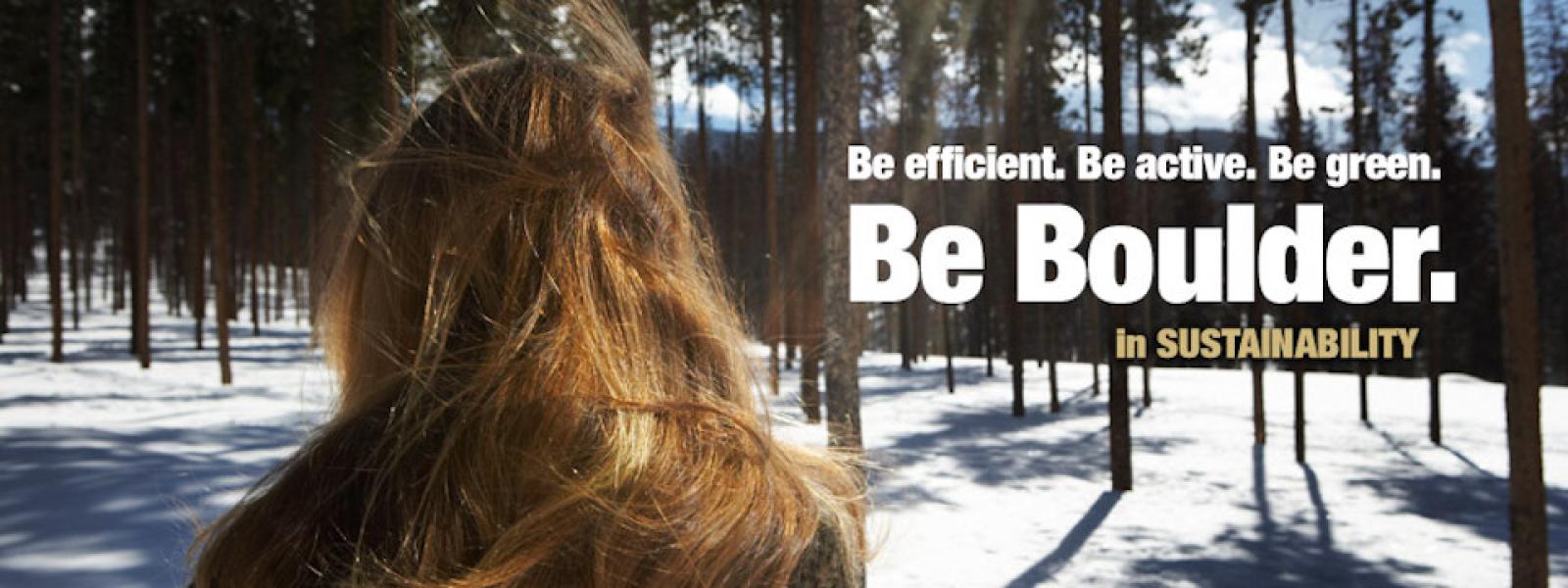 Student in snowy forest: Be Boulder
