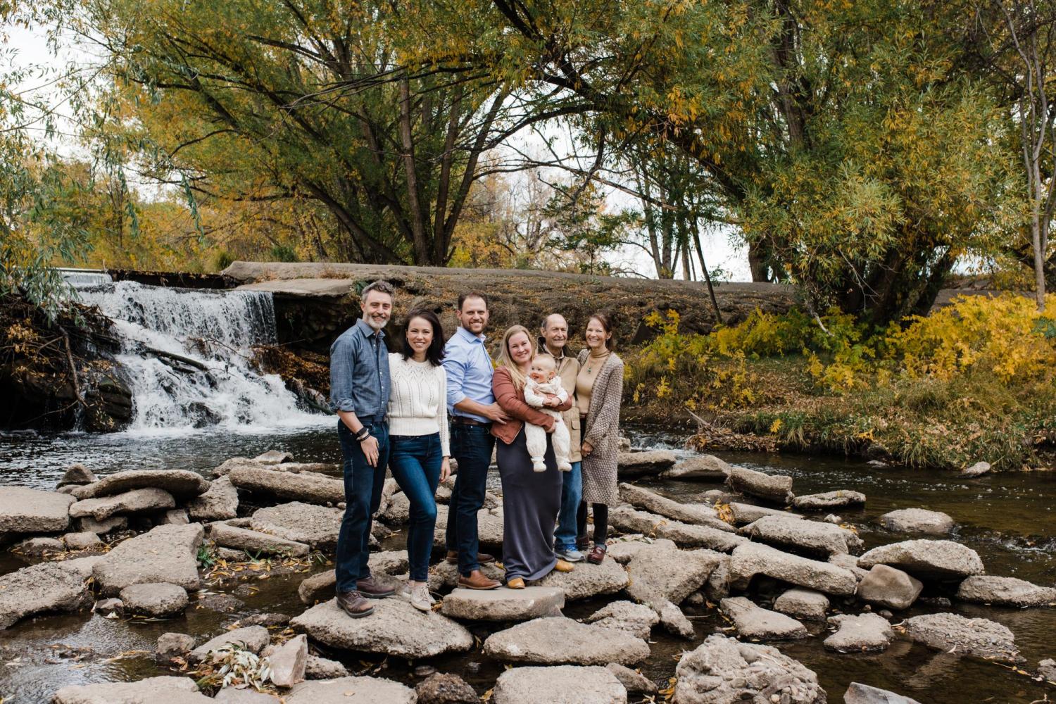 Frances Draper, far right, poses for a family photo in Boulder with, left to right, soon-to-be-son-in-law Tom Dole; daughter Anneka Kumli; son Karl Kumli; daughter-in-law Justine Fallon with Draper’s grandchild; and husband Michael Minard.