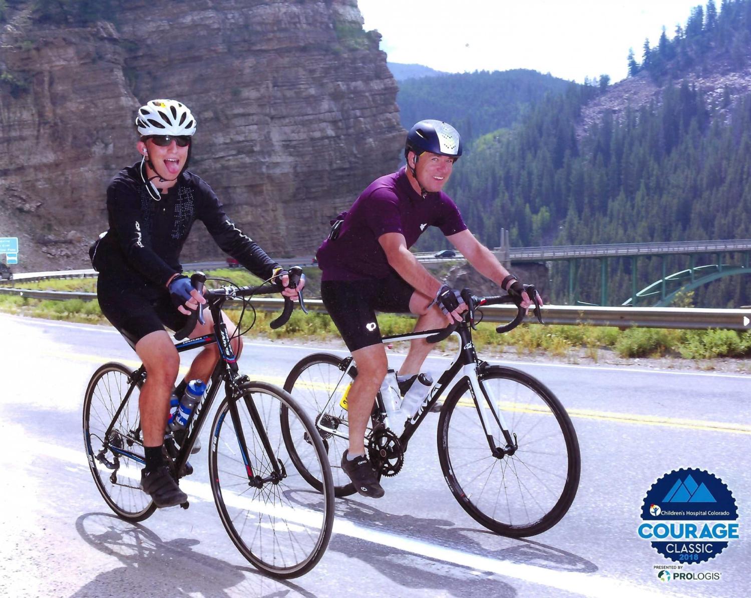 Pat and his son, Ryan, riding a segment of the annual Courage Classic cycling race over Vail Pass.
