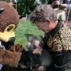 Puppy Harley meets CU mascot Chip. CU photo by Casey Cass.