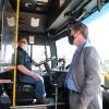Pictured are COO Patrick O’Rourke and bus driver Carlos Baca speaking on campus.