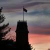 The Old Main tower at sunset at the University of Colorado Boulder. (Photo by Casey A. Cass/University of Colorado)