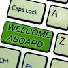 Keyboard and one key reads "welcome aboard"