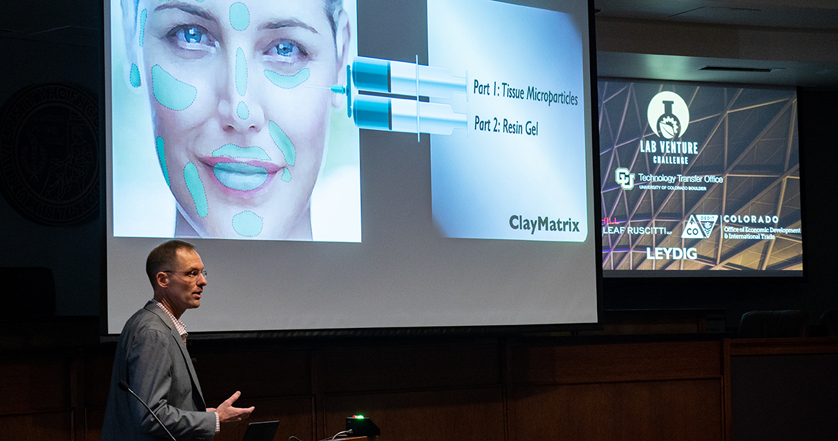 Corey Neu pitching his new innovation next-generation dermal fillers