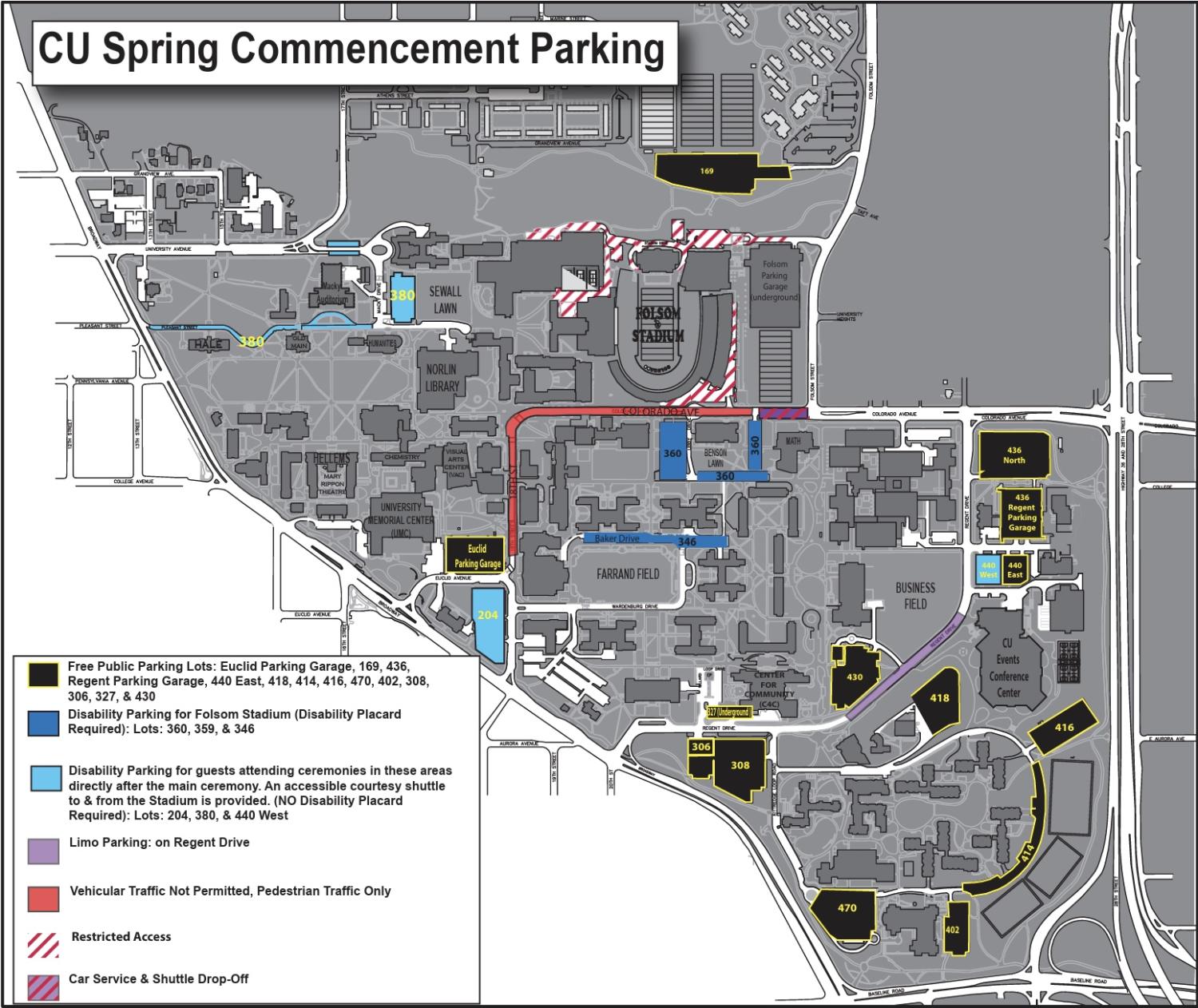 CU Spring Commencement Parking Map
