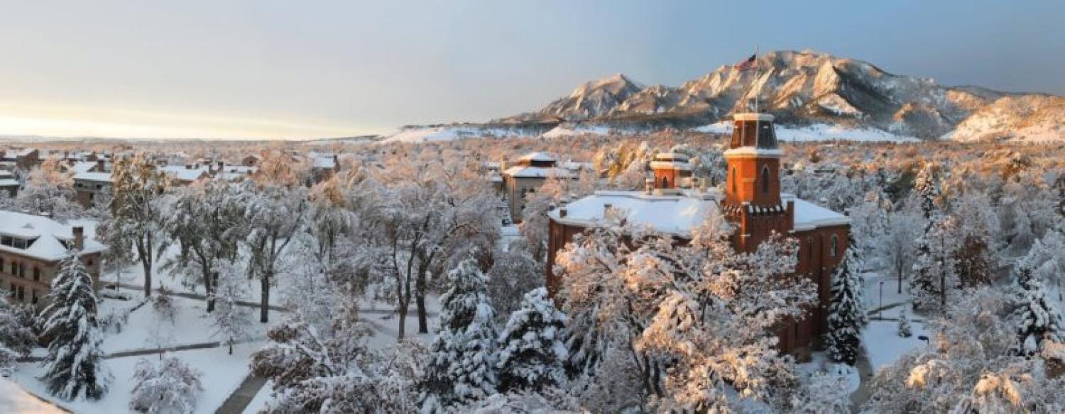 Old Main at sunrise during the winter.