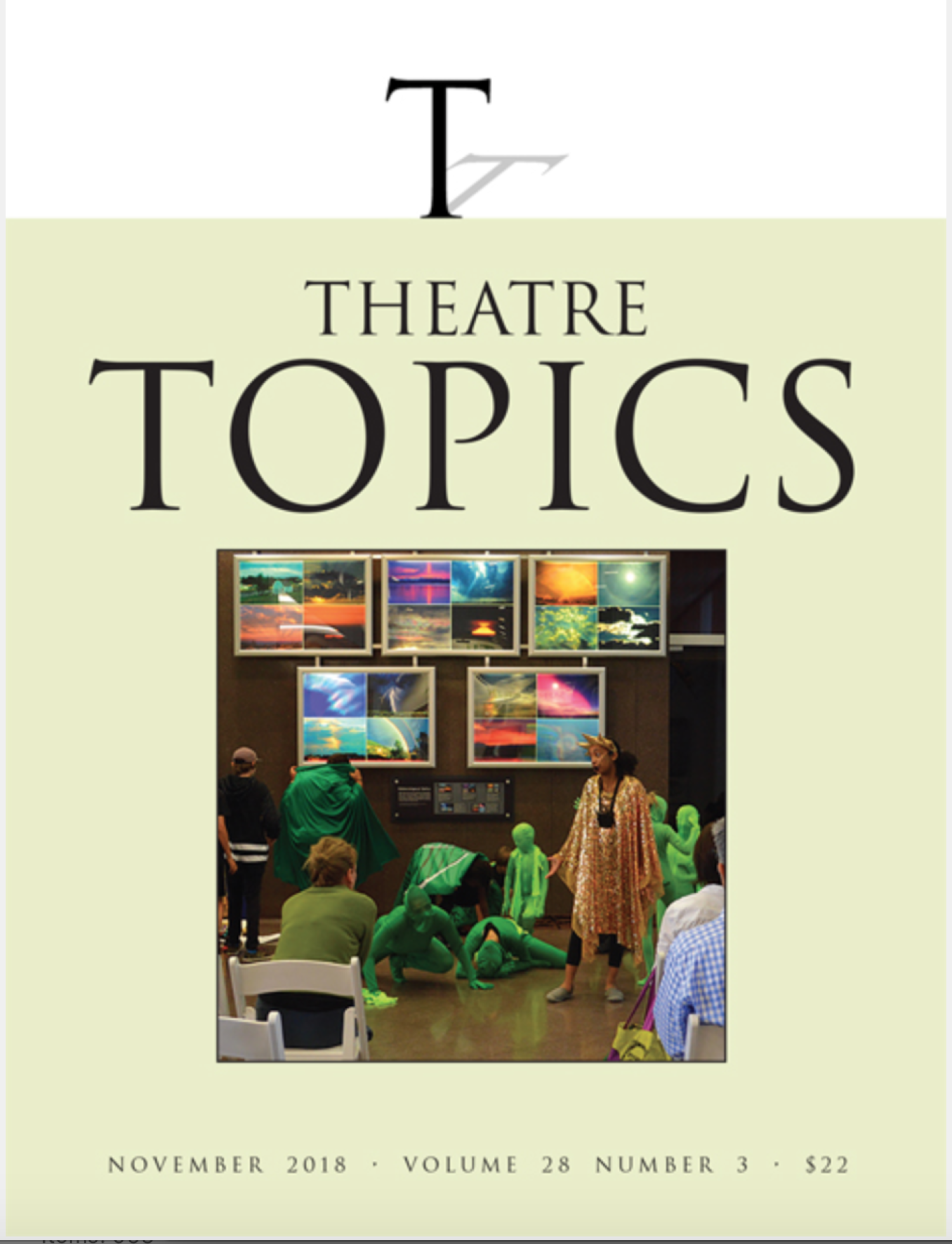 Theatre Topics cover page with students dressed in green like plants
