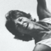 Terry Sendgraff on a trapeze 