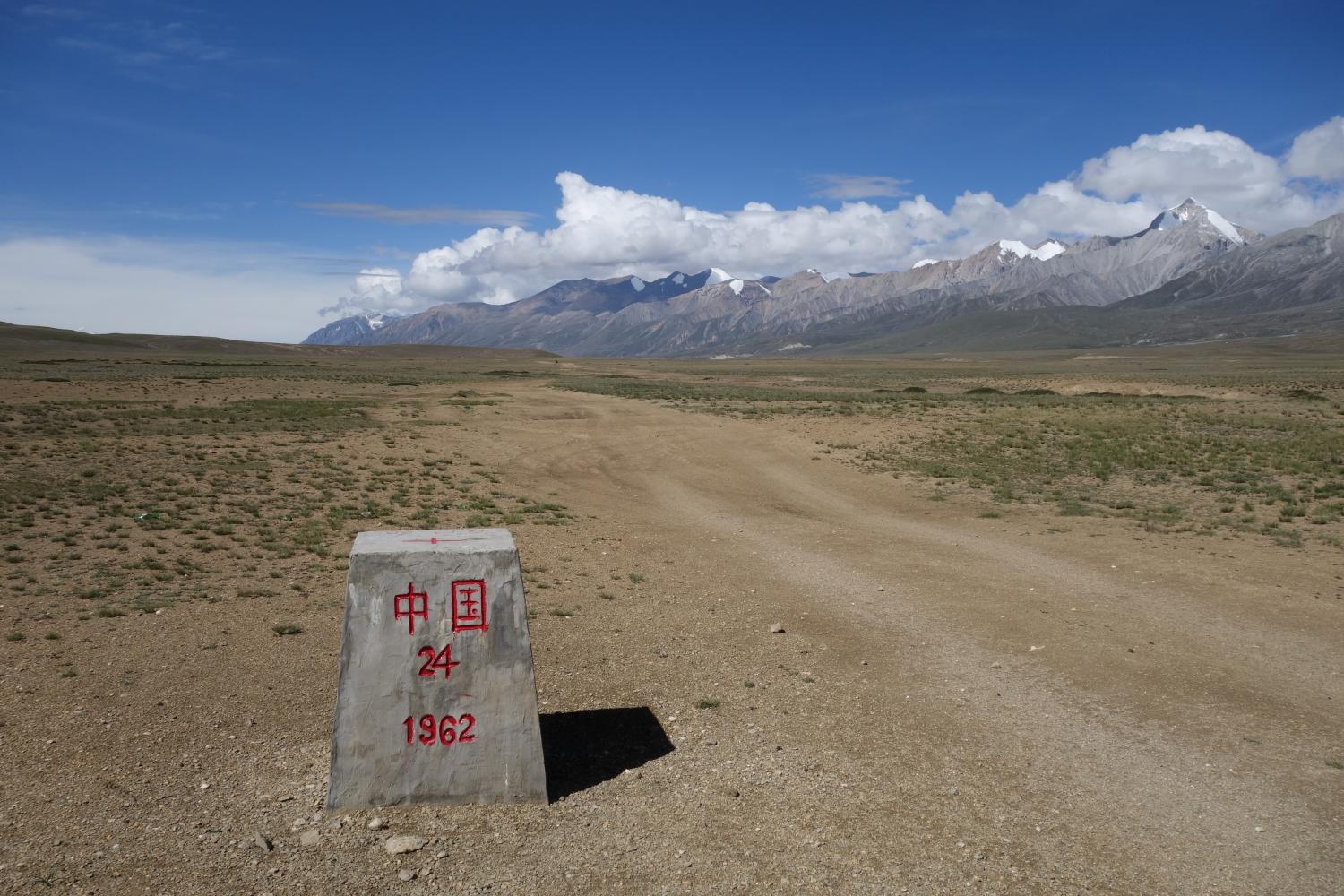 The 1962 border marker demarcates the Chinese and Nepali border atop the Tibetan Plateau at Neychung-Likse