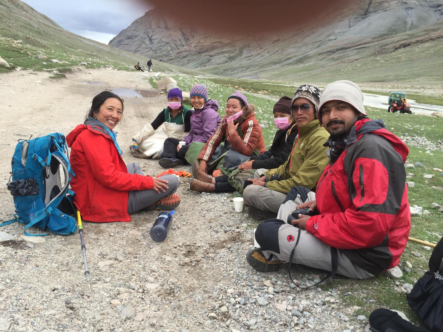 taking a break with pilgrims