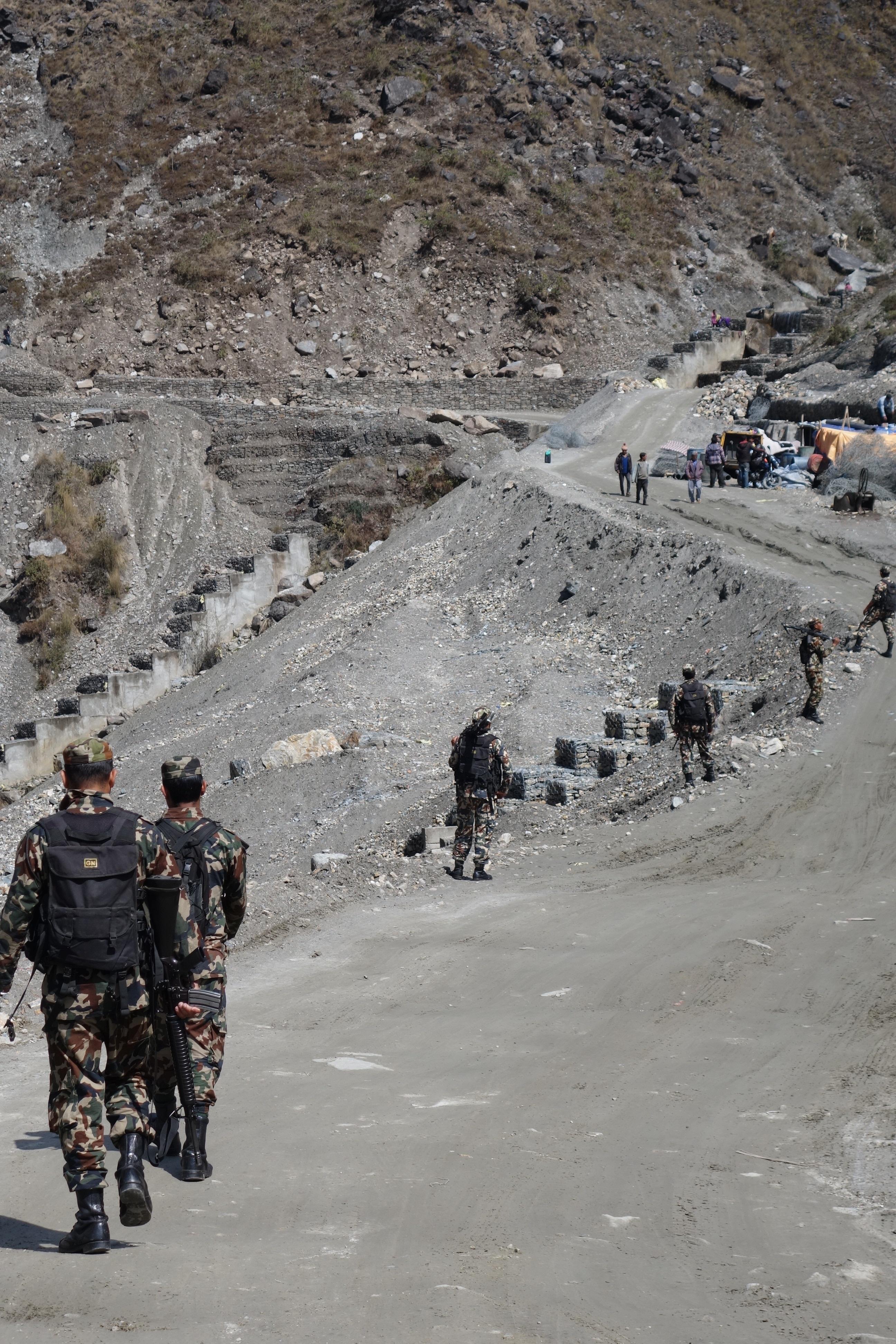 The Chinese-trained, Nepali Border Police on road patrol below the Kyirong-Rasuwaghadi border