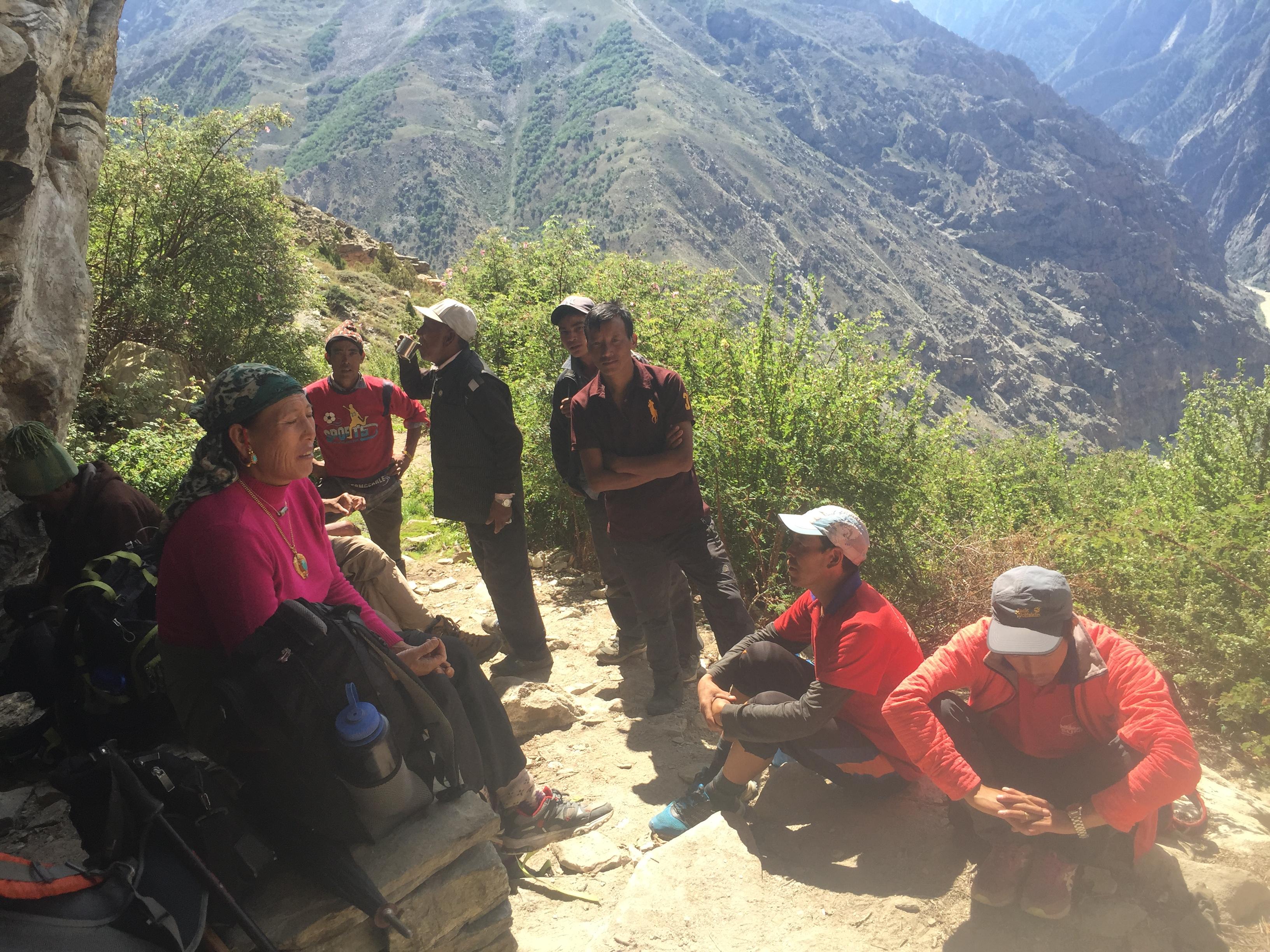 Rinzen Dolma getting to sing and our crew at the cave