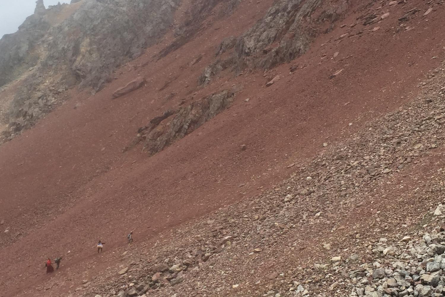 Steep scree on the way up to the last, and highest, pass, Shola.