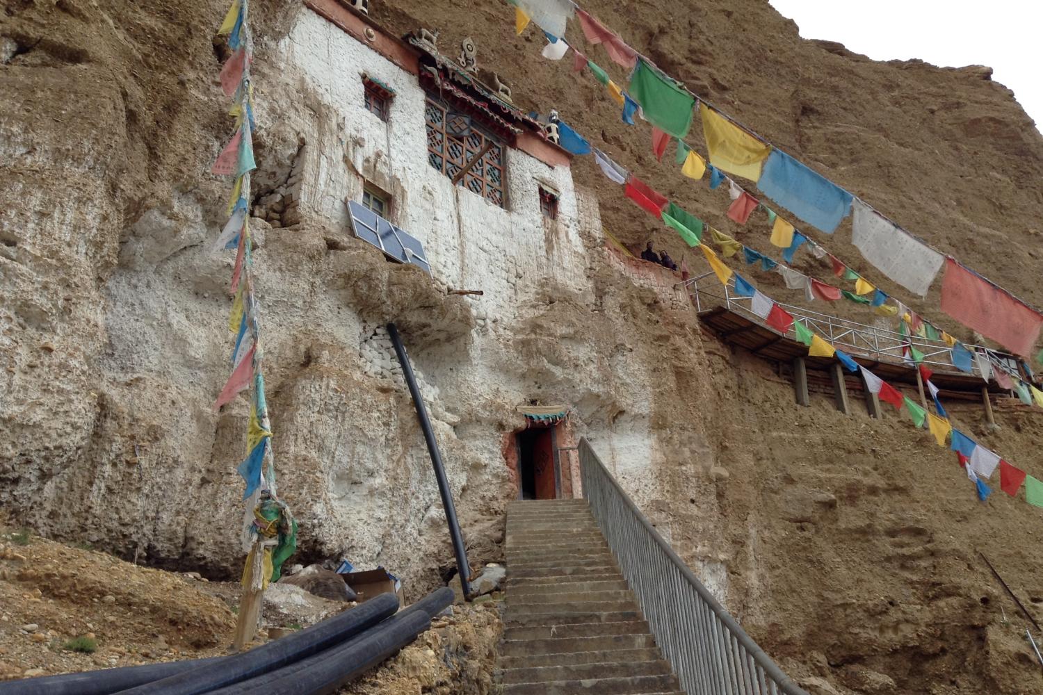 looking up at Guru Gyam cave
