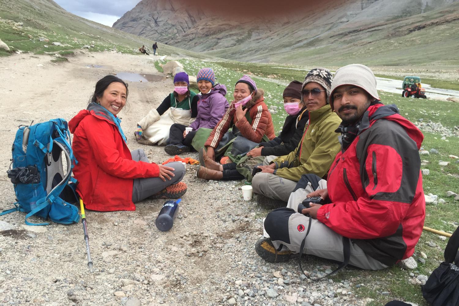 taking a break with pilgrims