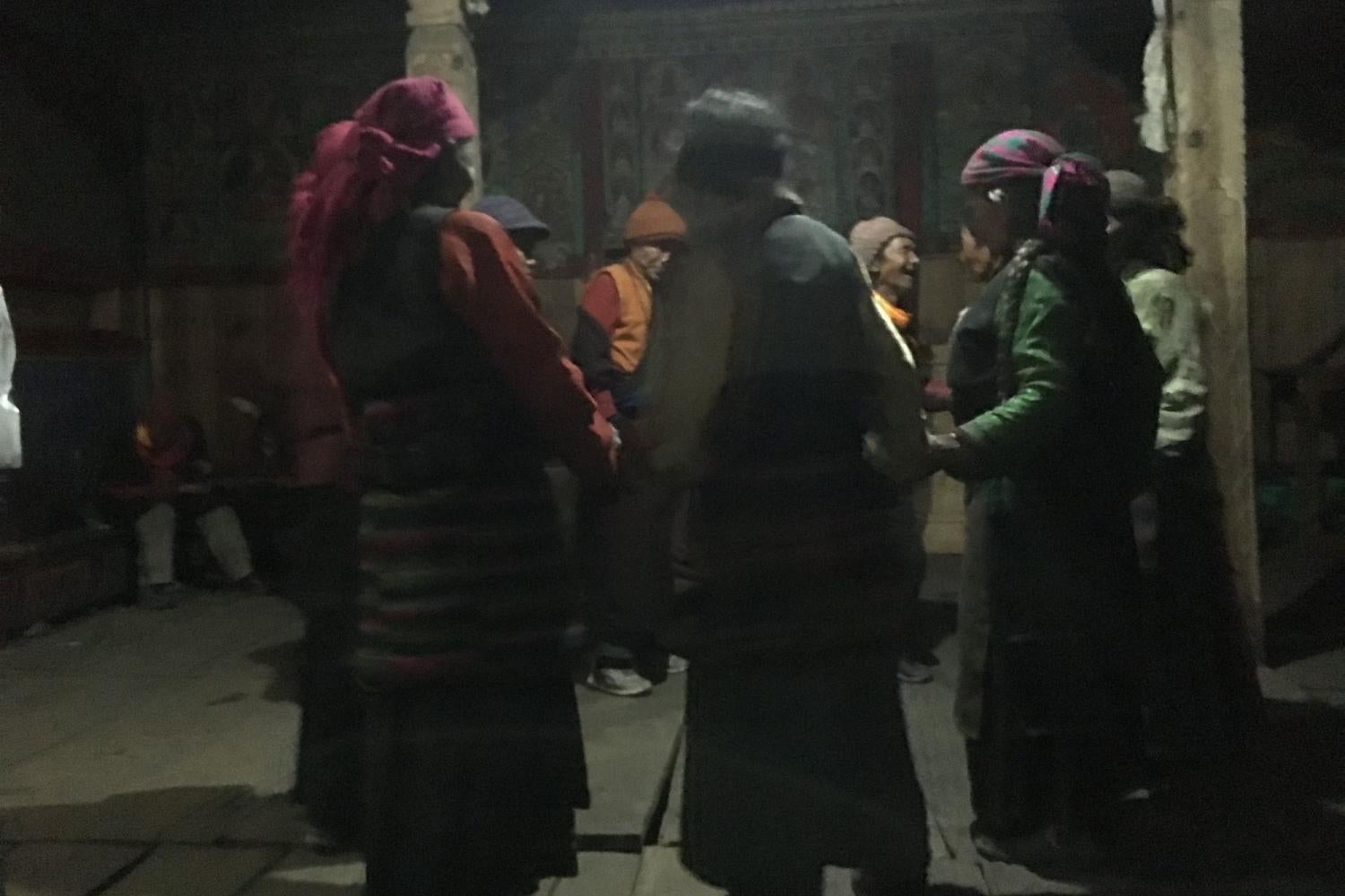 Dancing all night in the gompa 