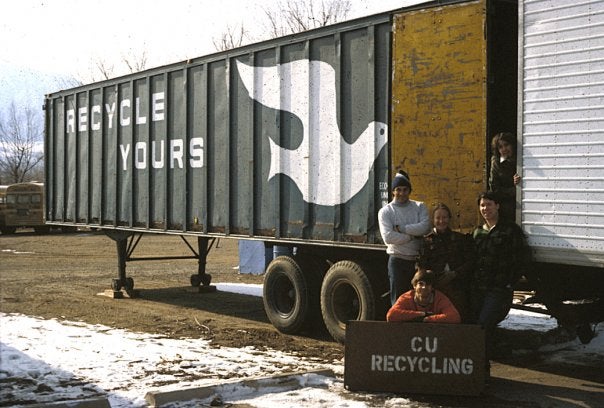 CU's early student recycling program working out of a trailer