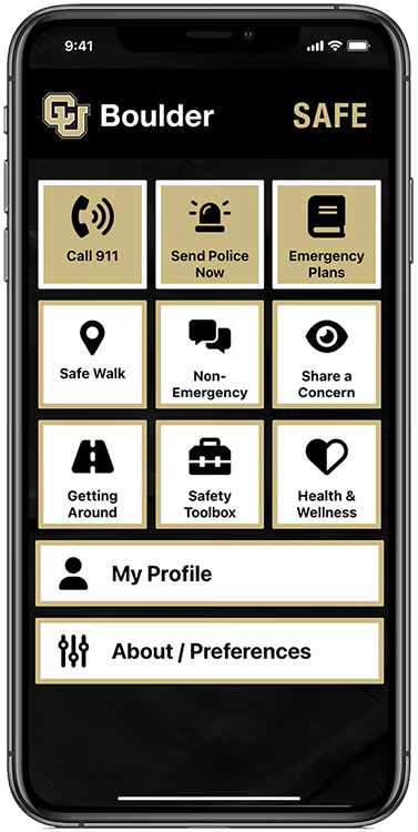CU Boulder Safe app on an iPhone