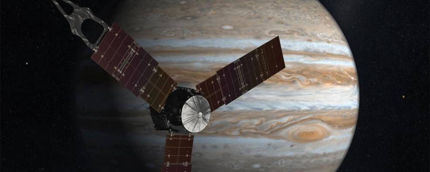 Juno artist rendering with planet in background