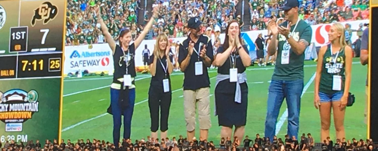 Challengers react as CU Boulder is named the winner of the blood drive during the Rocky Mountain Showdown Sept. 1, 2017