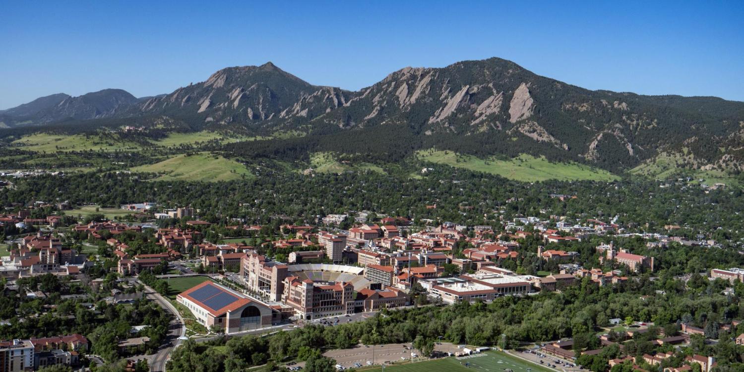 Aerial view of the CU Boulder campus