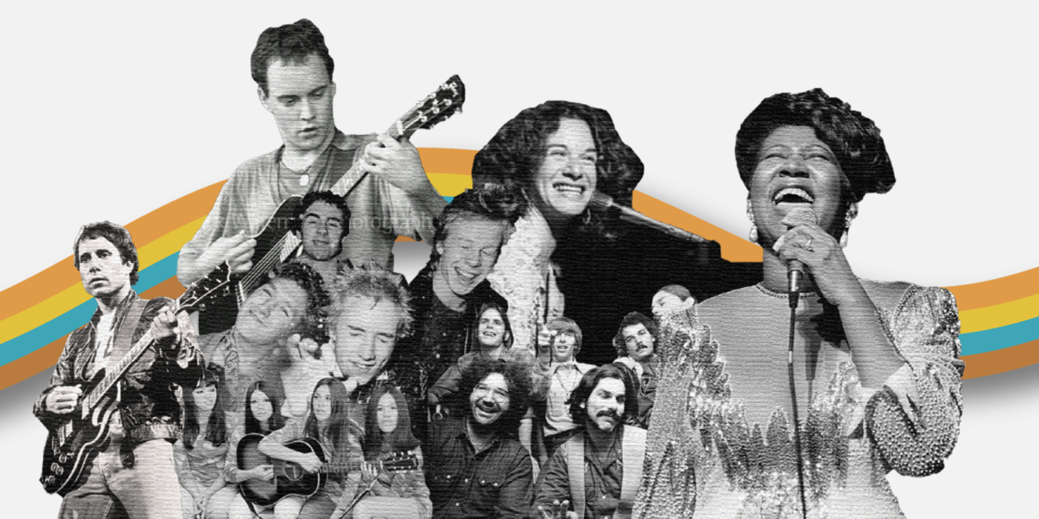 Graphic illustrating several bands and musicians popular in the 1970s