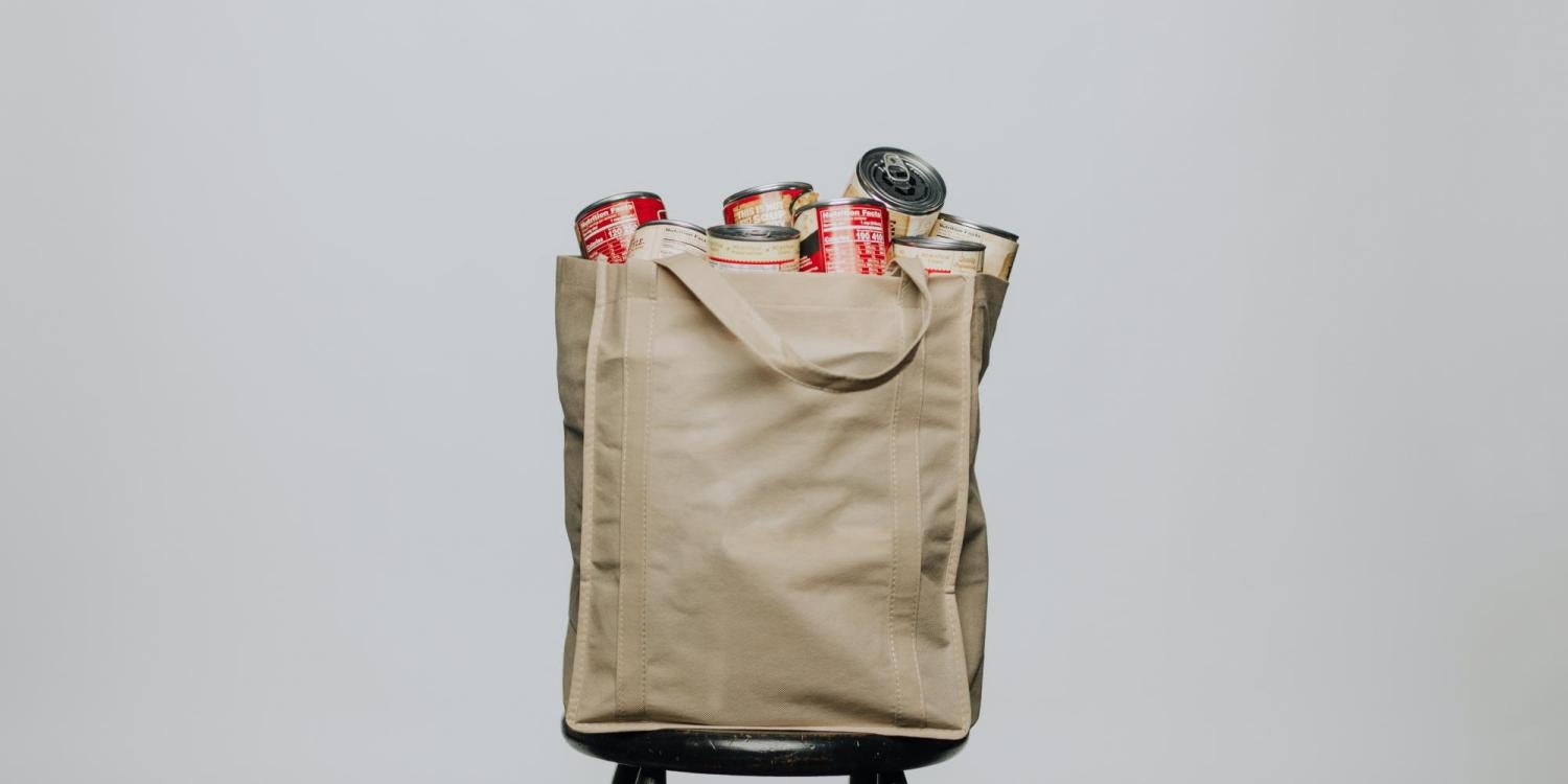 canvas bag filled with canned food