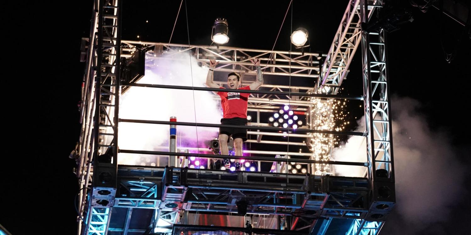 Nate Hansen celebrates winning in the American Ninja Warrior semifinal