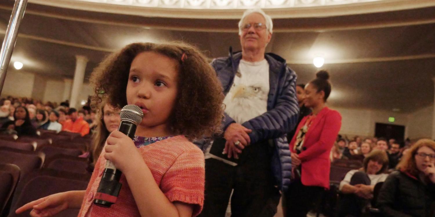 A young participant asks a poignant question to Jemison during the Q&A session. Photo by Casey A. Cass.