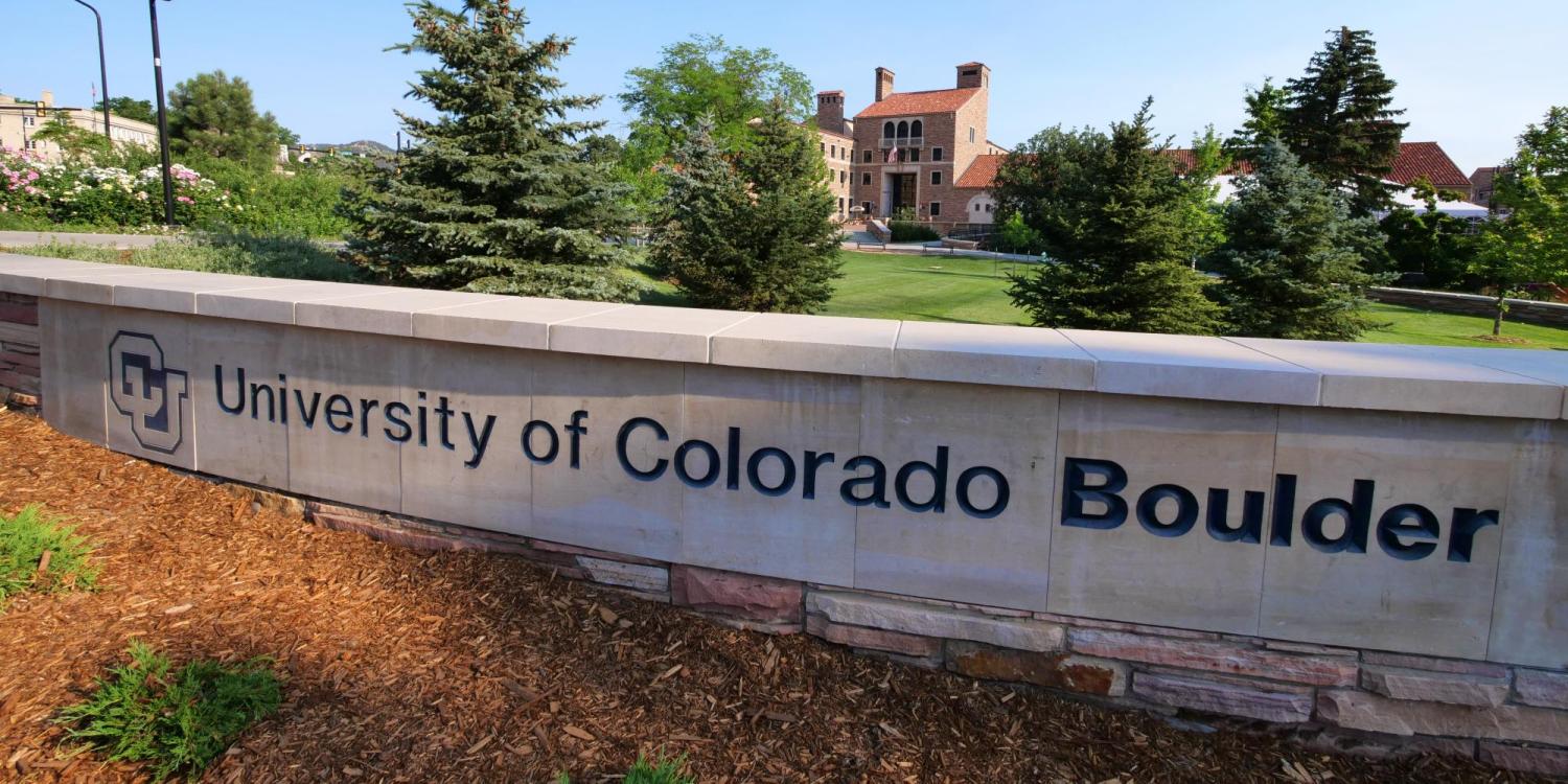 A decorative ledge on the CU Boulder campus engraved with University of Colorado Boulder (Photo by Casey A. Cass/University of Colorado)