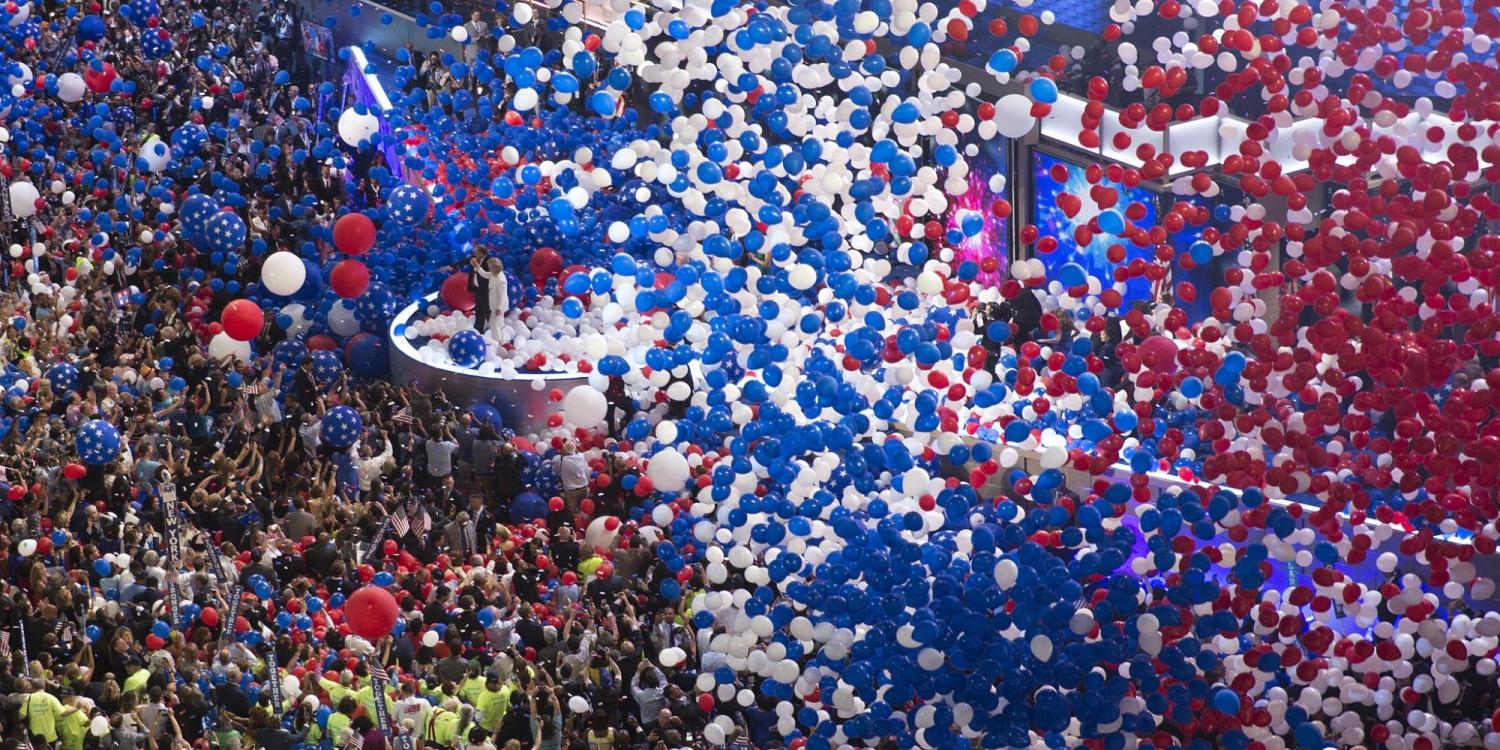 The baloon drop at the DNC convention 2016