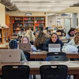 Students studying in a campus library