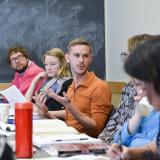 Students discuss religion in Holly Gayley's First-Year Seminar Religious Studies course