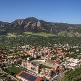 An aerial view of the CU Boulder campus