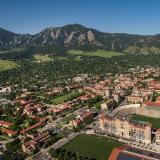 An aerial view of the CU Boulder campus.