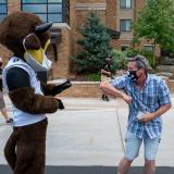 Chip the mascot paid a visit to students, families and volunteers who were helping with move-in in Williams Village.