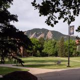 Scenic photo of campus and the Flatirons