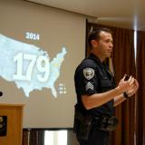 CU Boulder Police Sgt. John Zizz leads active harmer training class on campus