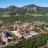 An aerial view of the CU Boulder campus.