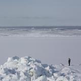 Man stands on an arctic glacier