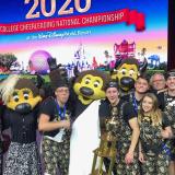 Chip and the Colorado cheerleading team after winning the 2020 Mascot National Championship