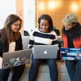 Stock photo of three young professionals working on laptops