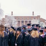Graduates on Norlin Quad on a snowy day
